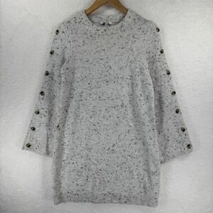 Madewell Sweater Womens Medium Gray Speckled Button Sleeve Tunic Knit Crewneck